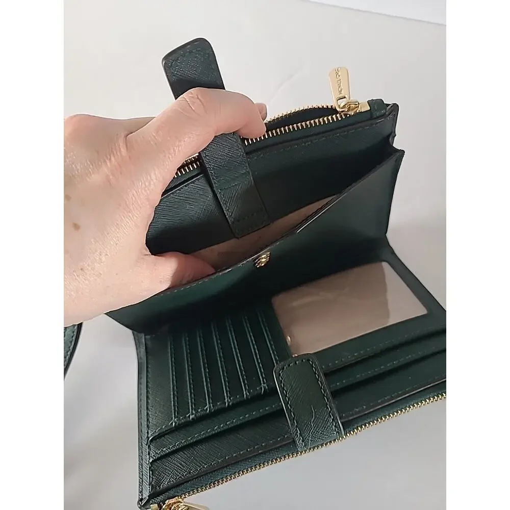Michael Kors Women's Jet Set Double Zip Wristlet Wallet Green/Gold